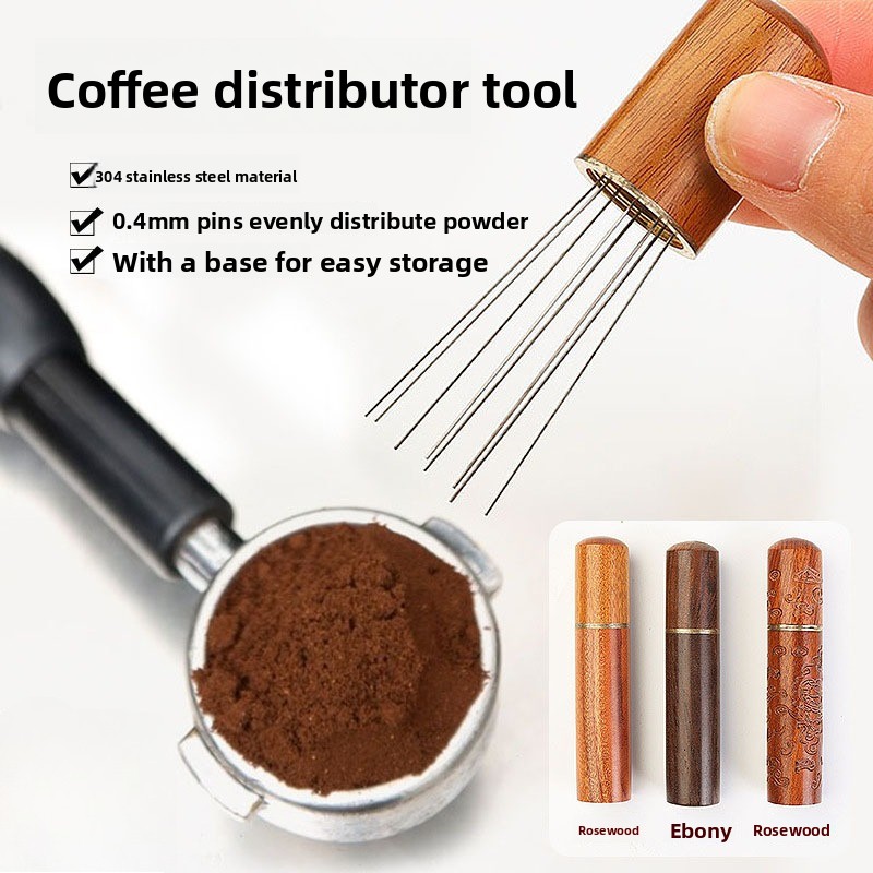 Coffee Equipment Distributor - Holz-Edelstahl Kaffeepulver-Tamper Espresso-Pulver-Rührer Verteiler Nivellierer WDT-Werkzeug