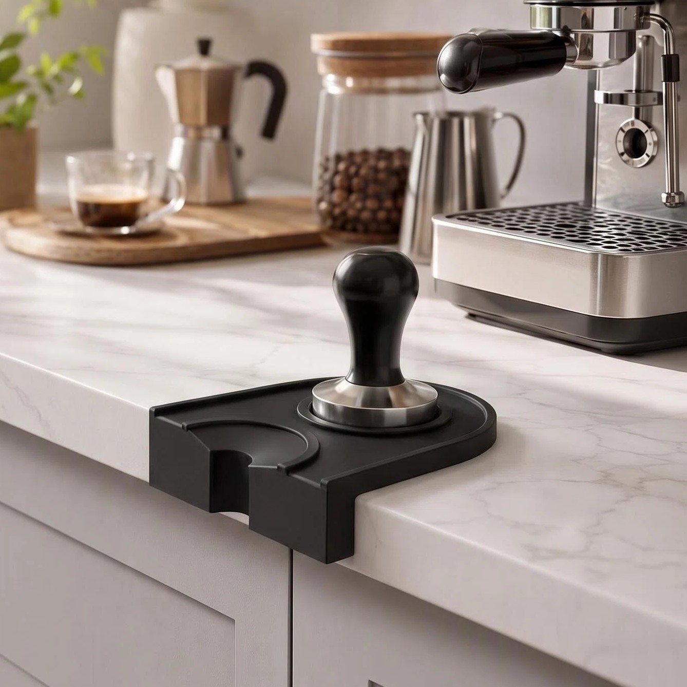 Coffee Equipment Distributor - Kaffee-Tamper-Matte aus Silikon, klein, schwarz, Espresso-Tamper-Unterlage,